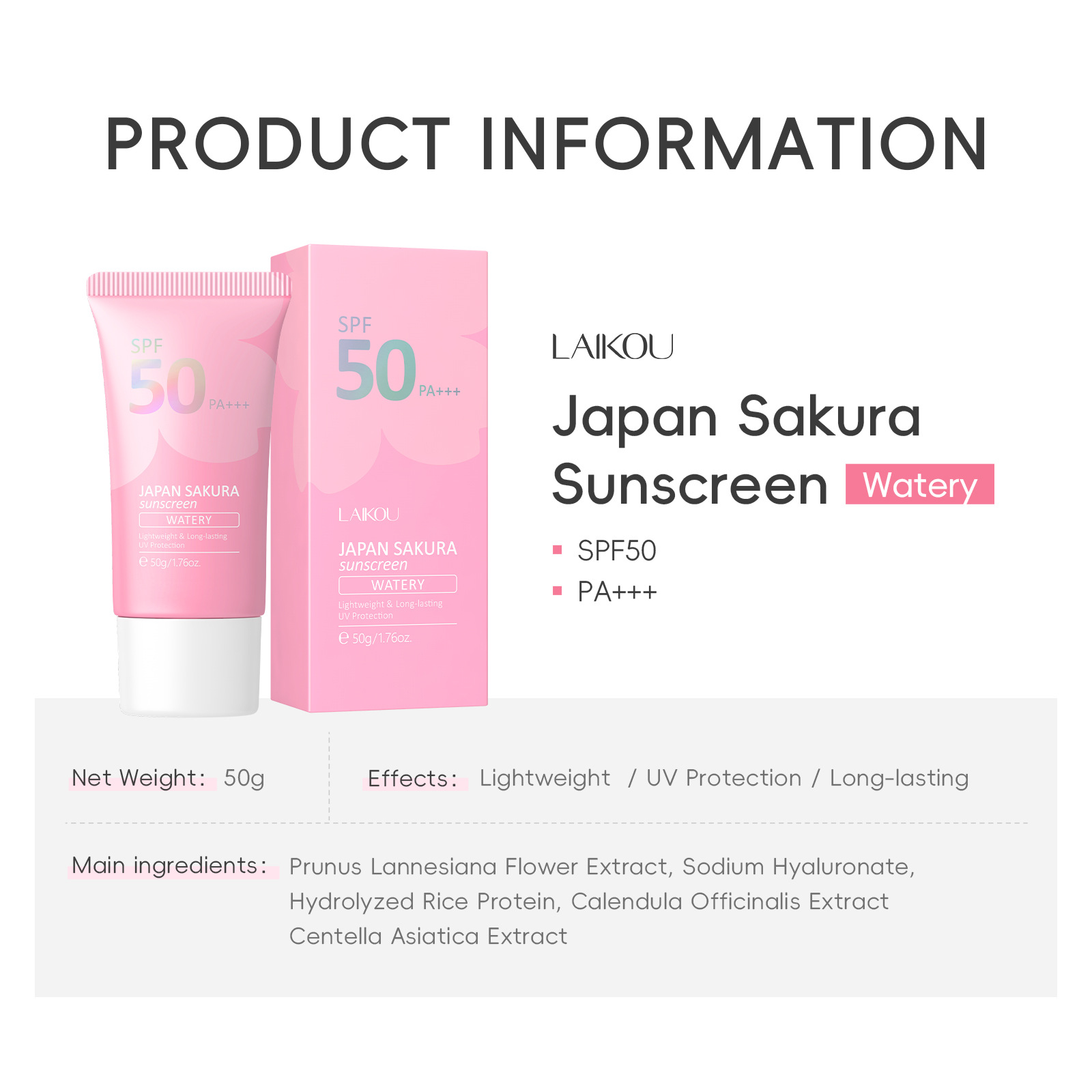 LAIKOU Sakura SPF50 PA+++ Faci - Spf 50 Waterproof Sunscreen recension och pris